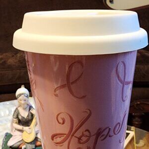 Longaberger 2011 Horizon of Hope Pink Pottery Travel Cup w/ Lid